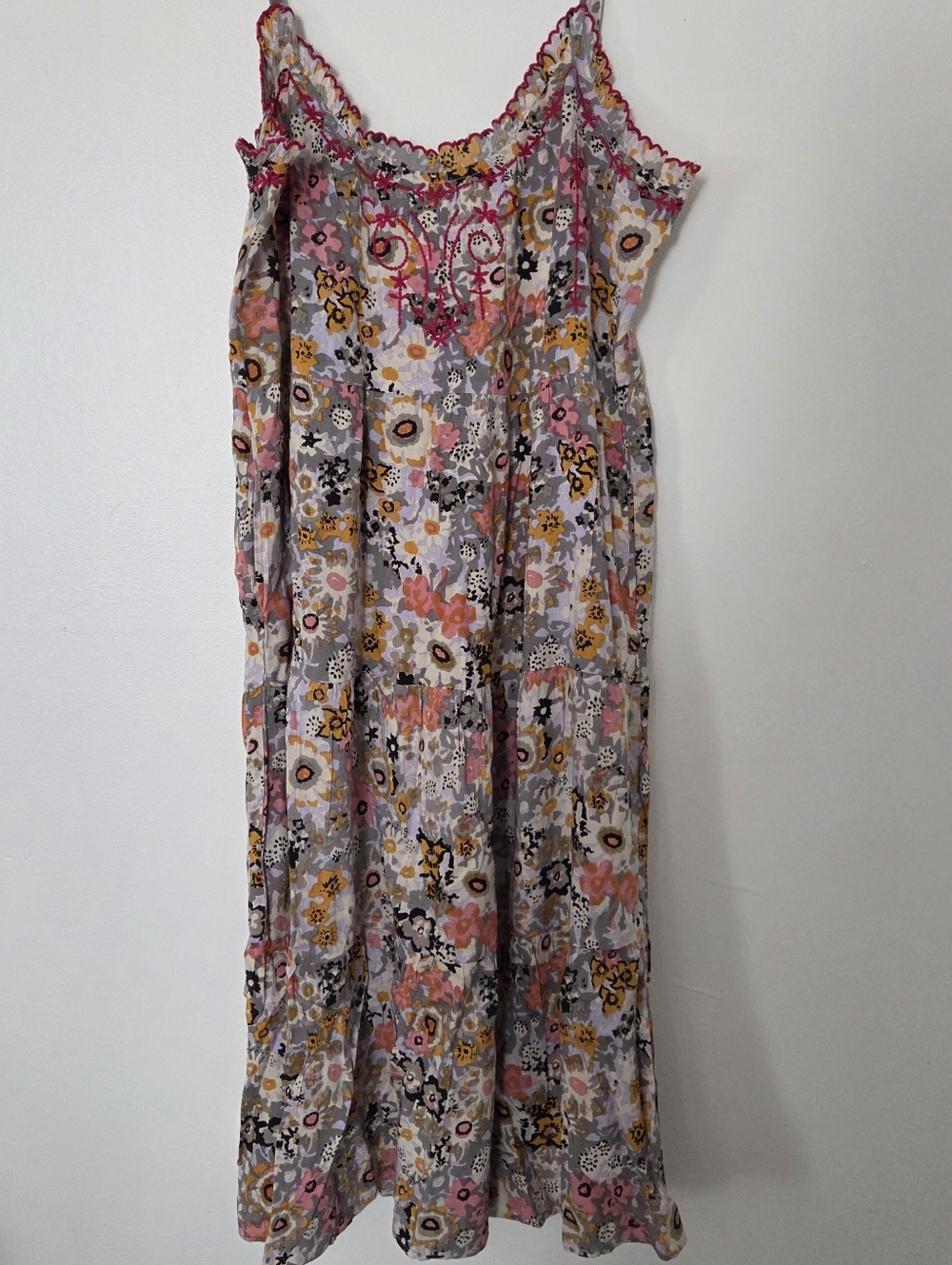 Natural Life Avery Embroidered Floral Tiered Midi Dress - Size Medium